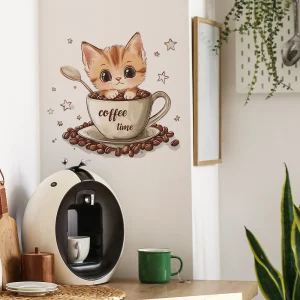 Adesivo Parede Xícara Gato Café